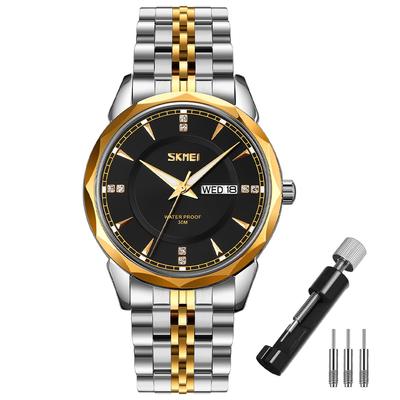 SKMEI Watch for Men Watch Gold Silver Stainless Steel Business Classic Arm Watch Waterproof Analog Stylish Simple Date Day of the Week Watch Luxury