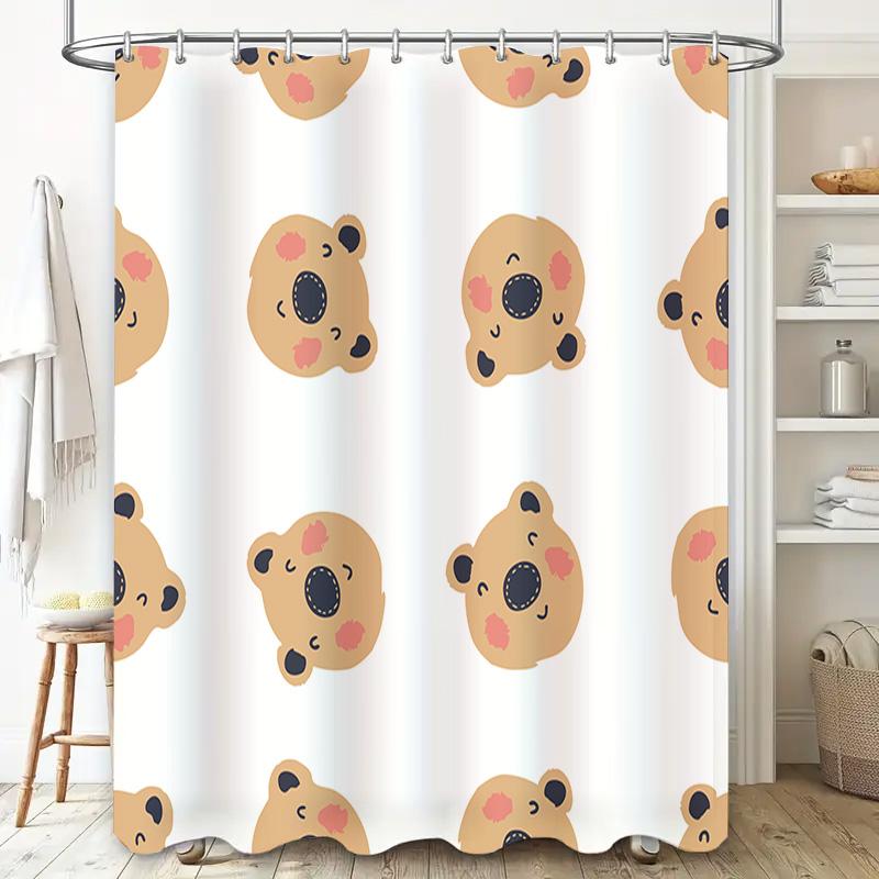 Cute Bear Printed Shower Curtain Waterproof Bathroom Decor Home Decoration for Kids Bathrooms White 180x240cm (Packaged with Fre