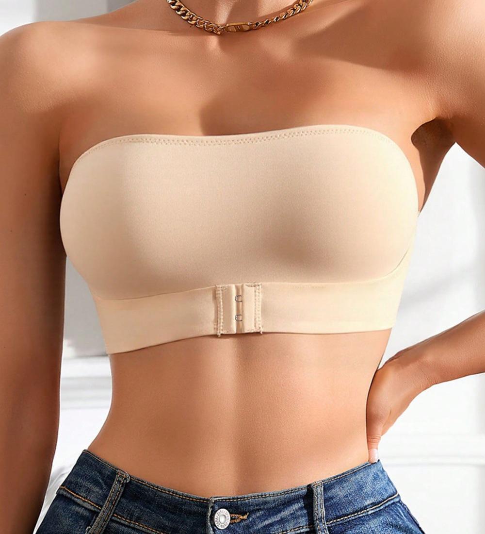 Seamless Strapless Front Clasp Bandeau Bra for Side Support S