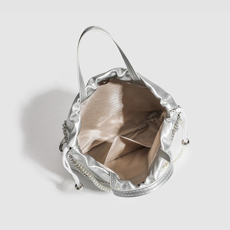 Fashion Niche Carrying Silver Corset Street Bag Women's Summer Bow Crossbody Bucket Bag Women