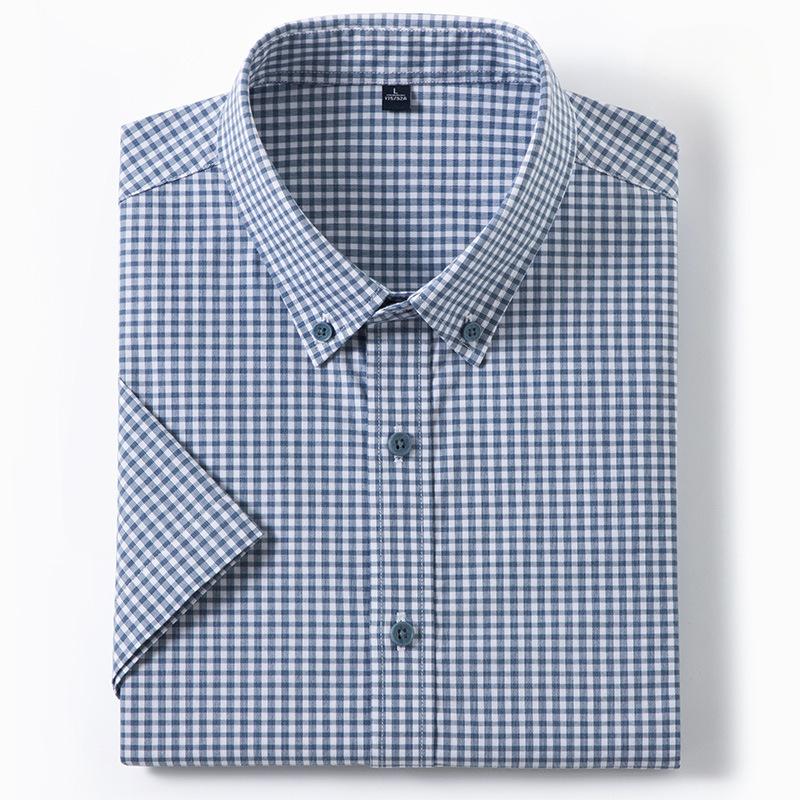 Anti-wrinkle Cotton Men's High-grade Shirt Short Sleeve Summer Leisure Business Plaid Shirt Men's Non-ironing Clothes