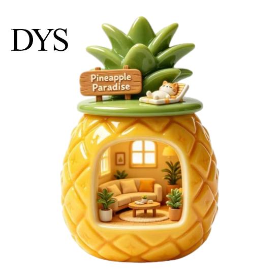 Cute Refrigerator Magnets Pineapple House Resin Fridge Magnet, 3D Relief Miniature Cottage Decor, Creative Artistic Sticker for Home Kitchen,