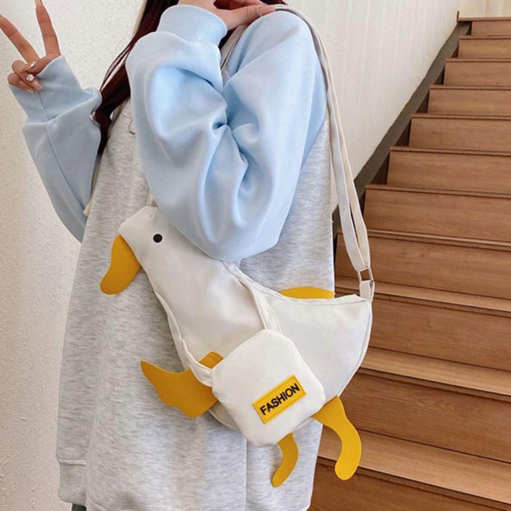 Korean Style Duck Shoulder Bag Canvas Cartoon Chest Bag Creative Funny Duck Crossbody Bag  Girls