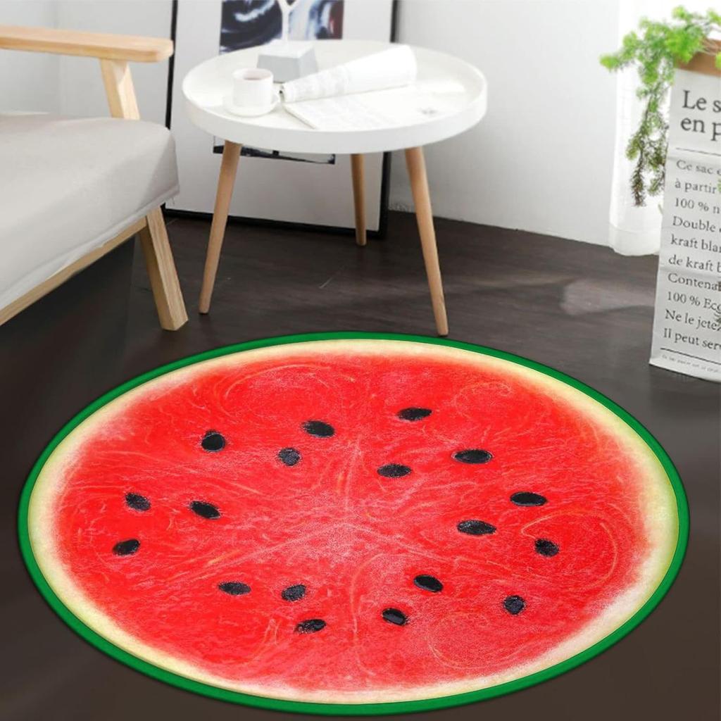Fruit Round Area Rug, Watermelon Print Rug Non-Slip Circle Floor Mat for Bedroom Living Room Outdoor Study Playing Home