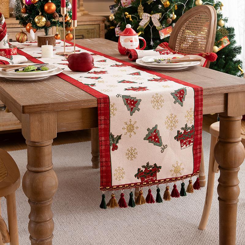 Christmas Color Table Flag American Retro Christmas Restaurant Atmosphere Decoration Tassel Cover Edge Cabine Bed Tail Flag New