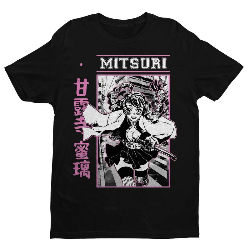 Anime Demon Slayer Kimetsu No Yaiba Mitsuri Kanjori Love Black Tshirt