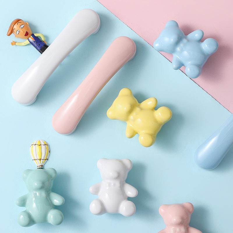 1pc Cute Teddy Bear Handle Cartoon Wardrobe Door Cupboard Furniture Drawer Cartoon Single Hole Handle for Children's Room