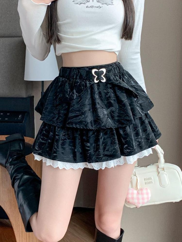 Women Pink A-line Pleated Skirt Vintage Fashion 90s Aesthetic Y2k Mini Cake Skirt Harajuku Korean Lolita Skirt 2000s Clothes