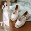 Fashion 2025High-end Summer Breathable Woven Single Shoes Cut-out Shallow Rhinestone Block Heel Women's Shoes