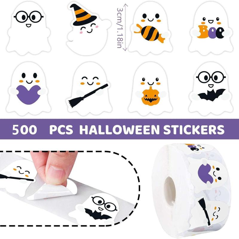 500 Stück/Rolle Lustige Halloween Dekorative Aufkleber Niedliche Kürbis Geist Totenkopf Spinne Fledermaus Etikett Aufkleber Graffiti Aufkleber DIY Handy