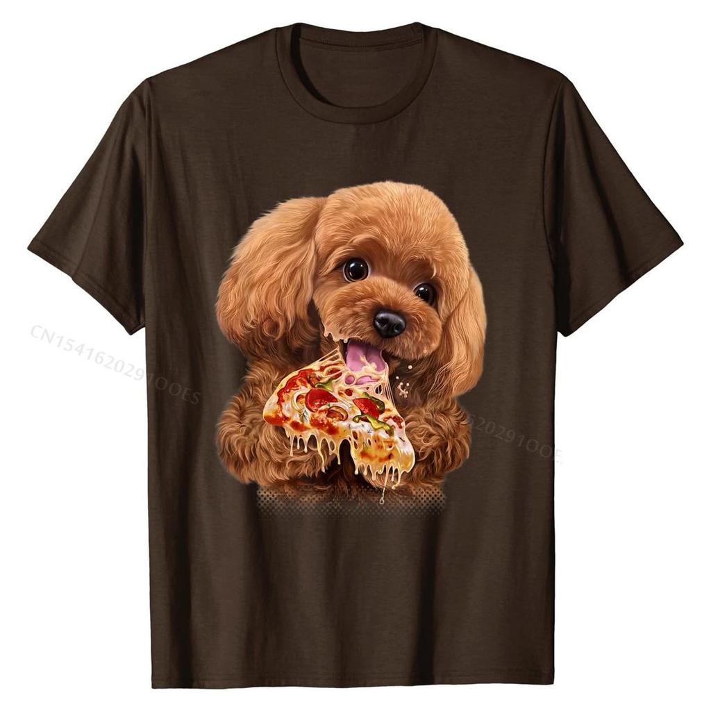 Hungry Poodle Puppy Devouring Pizza, Dog - T-Shirt Cotton Tops Shirts Custom Hot Sale Party T Shirts