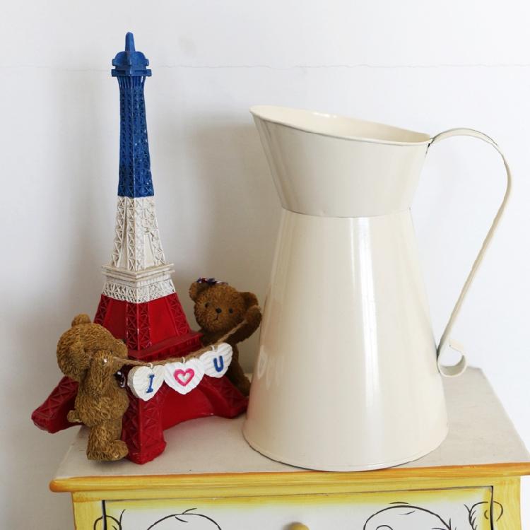 Jarra de Leche de Granja Florero Rústico Blanco Maceta para Regar Flores Decoración Primitiva Vintage