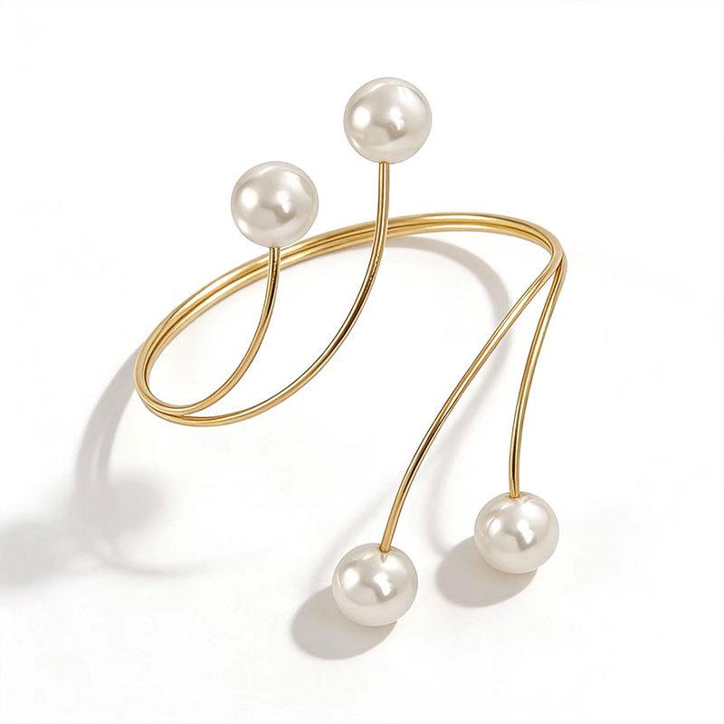 Pearl Metal Adjustable Punk Arm Bracelet - Light Luxury Geometric Design
