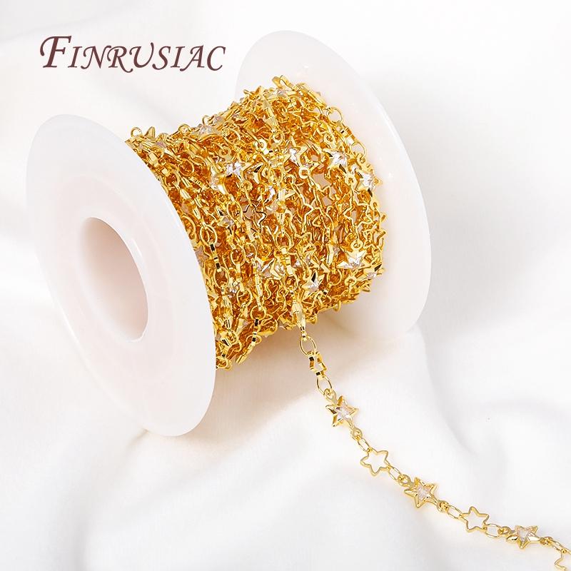 Großhandel Großmengen Metall Kristall Ketten 18K Gold Plated Stern Zirkon Anhänger Gliederketten Für DIY Halskette Schmuckherstellung Zubehör