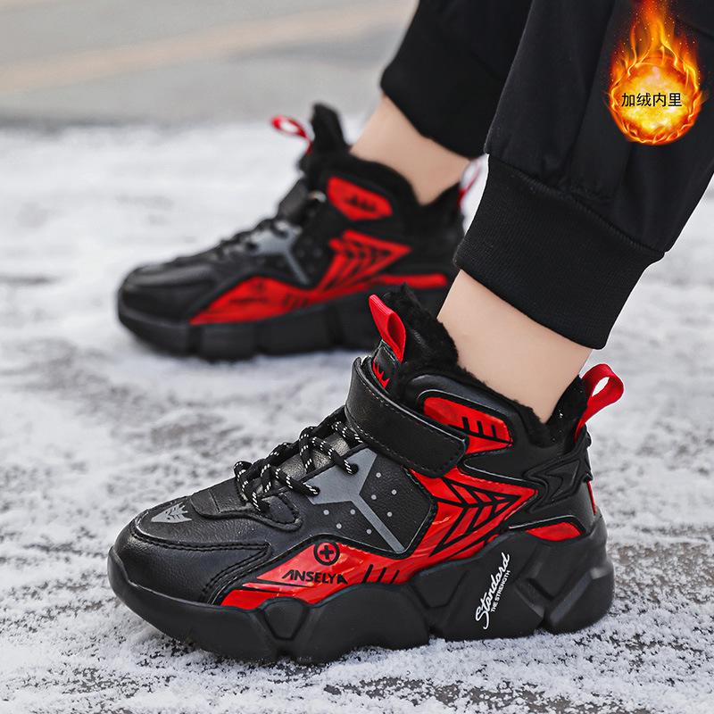 Children's cotton shoes winter new velvet warm boys sports shoes leather waterproof fashion student big cotton shoes