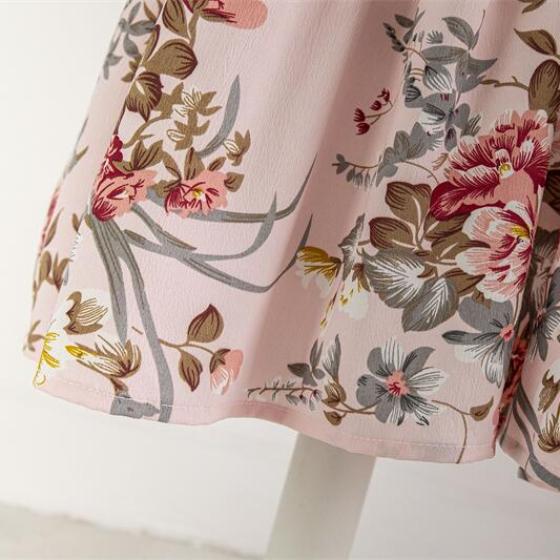 Spring Autumn Women Chiffon Dresses Casual Floral Printed Bark Crinkling Long Dresses O-neck Long Sleeve Loose Muslim Maxi Dress