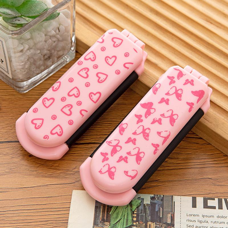 BEPAN Portable Folding Hair Comb Smooth Hair Cute Cartoon Print Air Cushion Combs 2 in 1 Integrated Comb and Mirror Massage Comb