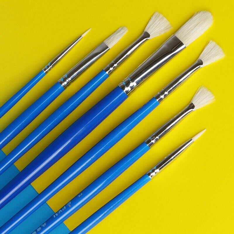 JOWOART 10 Pcs Multifunctional Art Blue Wooden Rod Pig Bristles Paint Brushes Acrylic Fan-shaped Pen Painting Set Professional Oil Brush