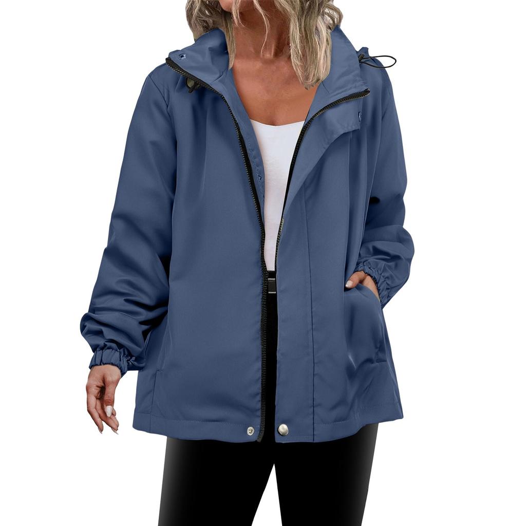 Damen-Regenmäntel mit Kapuze, leichte Outdoor-Kapuze, wasserdichter Windjacke, solide Trenchcoat-Jacke in Übergröße