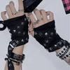 New Punk Mittens with Metal Rivet Streetwear Sleeves Half Finger Sleeve for Cycling Music Festivals Black Gothic Mittens Gloves