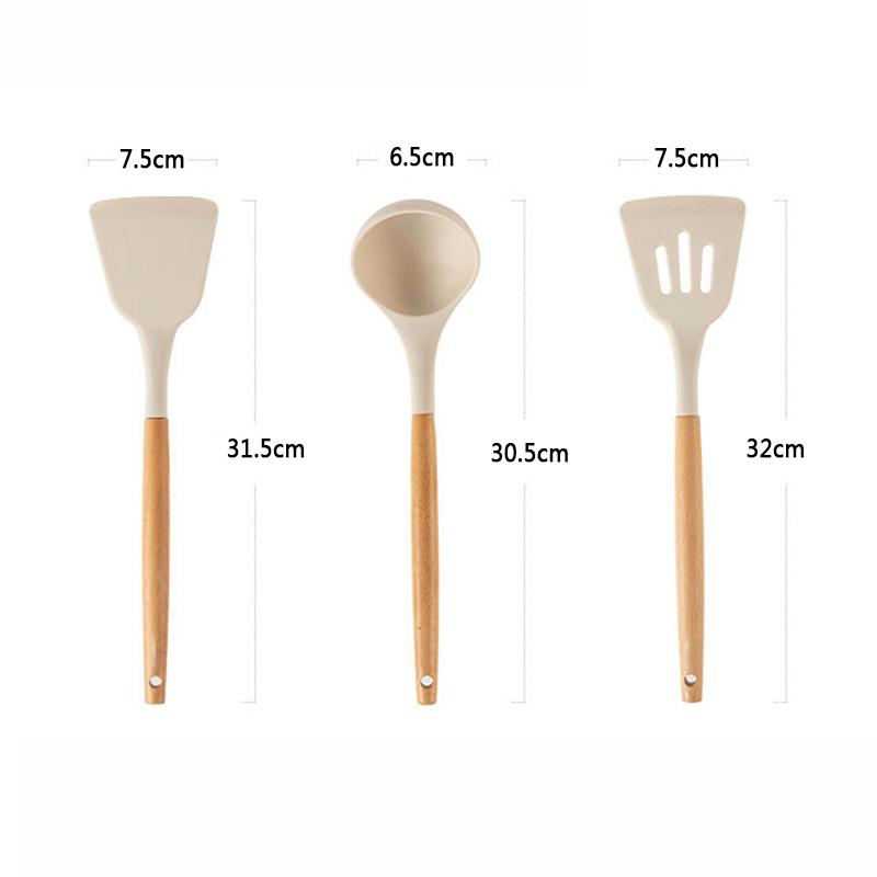 Heat Resistant Wooden Handle Spatula Soup Spoon Skimmer Home Cooking Spatula Non-Stick Cooking Set Kitchen Utensils