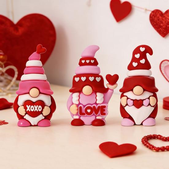 Elf Doll Valentine's Day Mini Gnomes Set Resin Figurines Romantic Pink Red Heart Decor Party Favors Tiered Tray Display Hide And Seek Toys