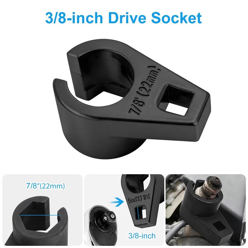 2 Pcs O2 Oxygen Sensor Removal Tool Set 7/8" 22Mm Slotted Socket 3/8" 1/2" Drive Drive Car Oxygen Sensor Socket Wrench