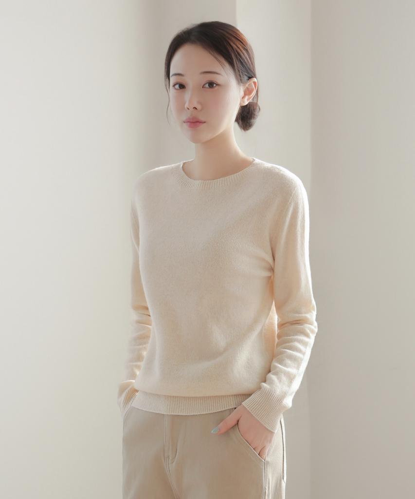 Keulleiseu 100% Wool Round Neck Knit Sweater_Light Purple