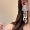 Zinc Zinc Alloy Crystal Beads Ear Drop Luxury Long Ear Drop Brilliant White Flower Earrings  Banquet