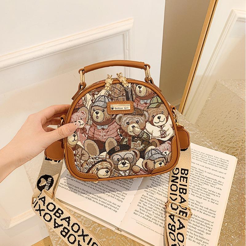 

BEIBAOBAO Оригинальные уличные трендовые женские сумки через плечо, модная холщовая PU-сумка, женская сумка, милый мультяшный медведь, свежие сумки на одно плечо для женщин коричневый