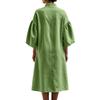 Women's Casual Loose Fit Half Zip Dress with Stand Collar and Puff Sleeves