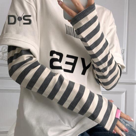 UV Solskydd Armärmar för Kvinnor Randiga Tränings Solskyddsärmar med Tumhål Kylande Armskydd för Utomhuscykling Körning Vandring Fiske