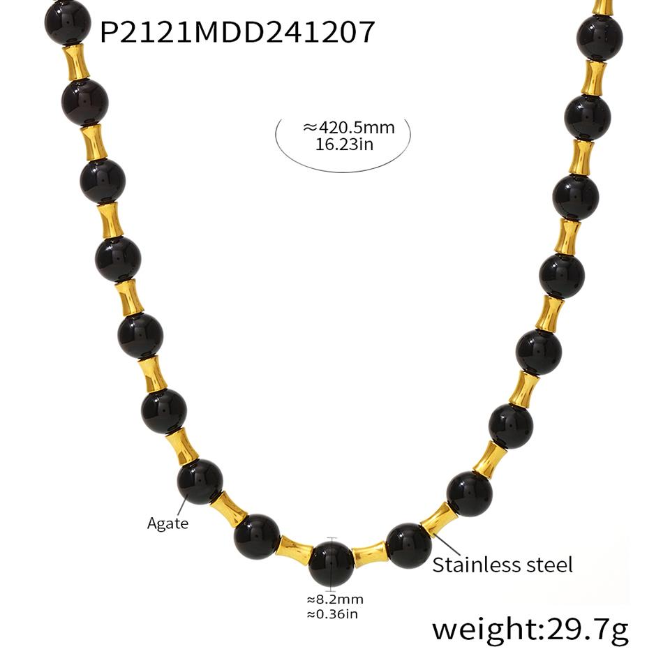 Vintage Women's Natural Stone Beads Necklace In Stainless Steel 18k Gold Plated OT Buckle Collar Chain Short Necklaces For Women