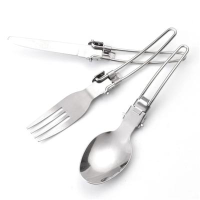 3 Pieces In 1 Set Stainless Steel Knife Fork Spoon Set Folding Camping Portable Cutlery Set for Outdoor Use Camping Accessories