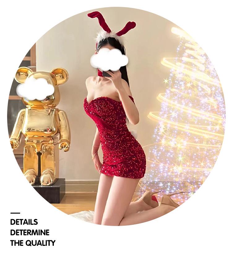 Muxue 3073 Red Velvet Sexy Christmas Lingerie Nightgown for Women