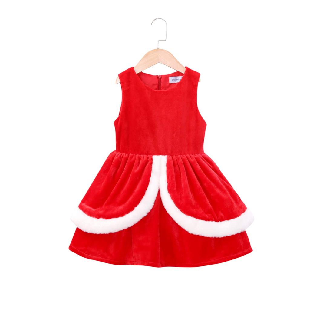 MISOAMISO Santa Santa Christmas Costume with Santa Claus Christmas Party Dress Size S Children's Costume, Dress, Fur, Girls' Dress, Kids' (Dress Only,