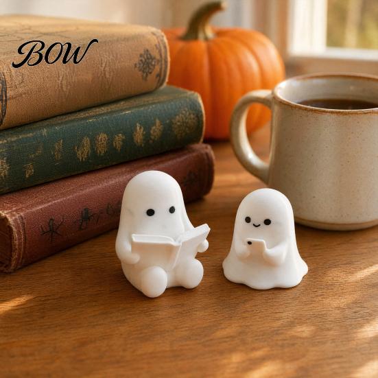 Cute Ghost Table Decor 3D Printed Halloween Figurine, Spooky Resin Statue, Funny Desktop Tray Reading Figurine Decor, Tabletop Centerpiece for