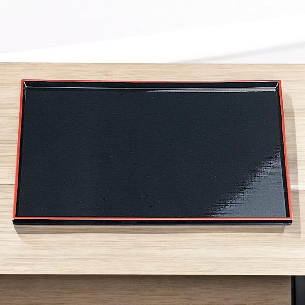 Tray Black with Red Lacquerware Made In Japan J-kitchens 4-shaku (1.4m) Cloth-patterned (Tray) Top, Non-Slip, 42cm, (ABS Resin),