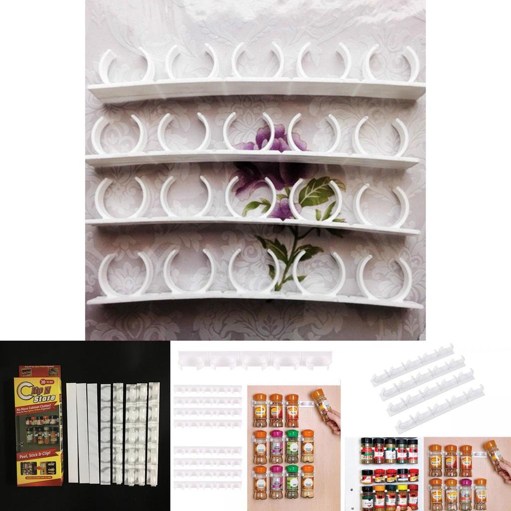 4pcs Clip N Store Home Kitchen Stick Spice Wall Rack Storage Grippe Organizer