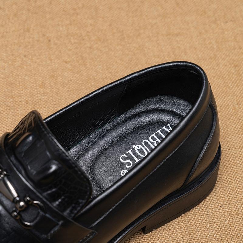 Business Formal Printed Pointed Leather Shoes with Cowhide Toe Cover for Men's Shoes Fashionable British Style Comfortable and Casual Leather Shoes