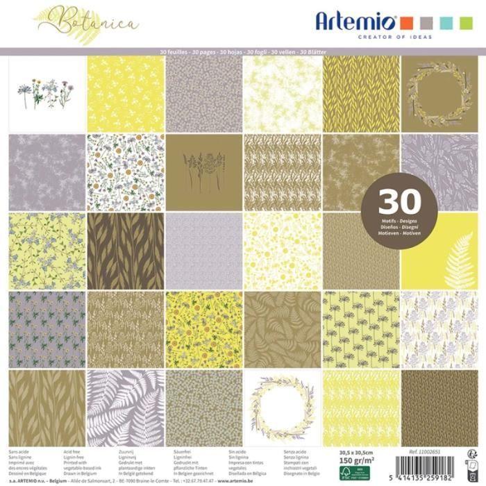 Papier scrapbooking - Artemio - Botanica - 30,5 x 30,5 cm - 30 feuilles - Motifs variés