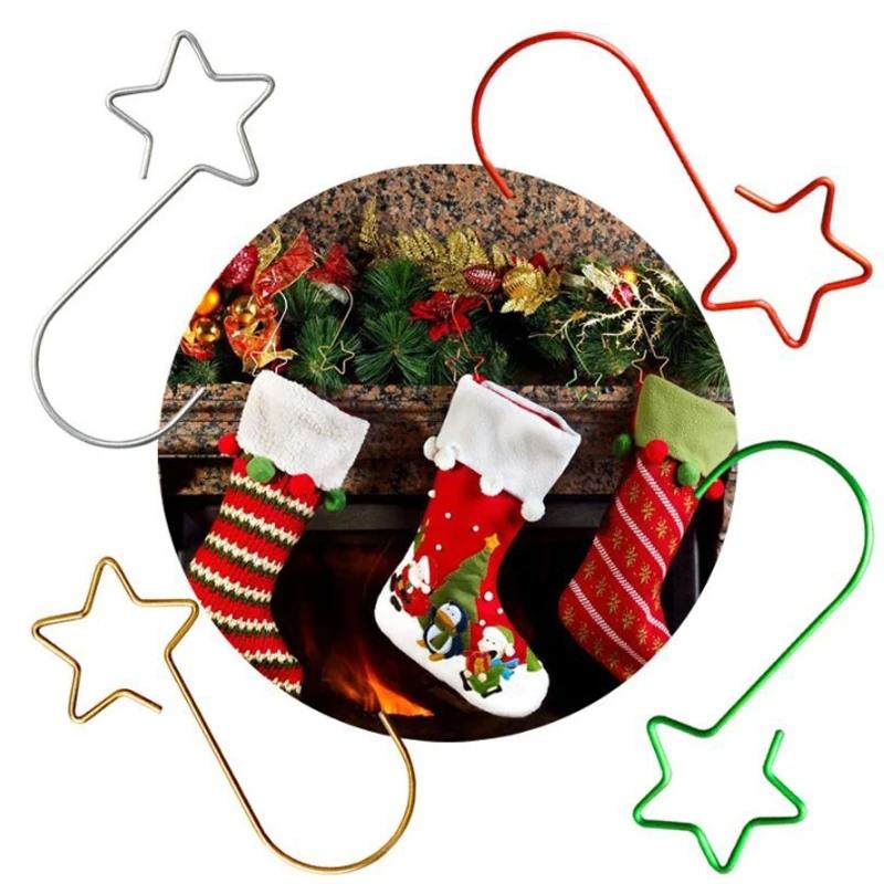 Christmas Wreath Star Hooks for Christmas Tree Hanging Pendant Ornament Metal Star Decorations Hook Xmas Home Decor