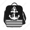 Benutzerdefinierte Schwarz-Weiß-Nautische Ankerstreifen Thermisch Isolierte Lunchtasche Damen Lunch-Tote für Outdoor Camping Reise Bento Essensbox
