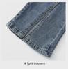 Korean Style High Waist Slit Jeans for Women - Autumn/Winter Slim Fit, Double Button, Elastic Flared Wide Leg Trousers