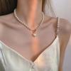 Retro Sweetheart Pearl Choker with Diamond Inlay & OT Buckle Pendant Necklace for Women