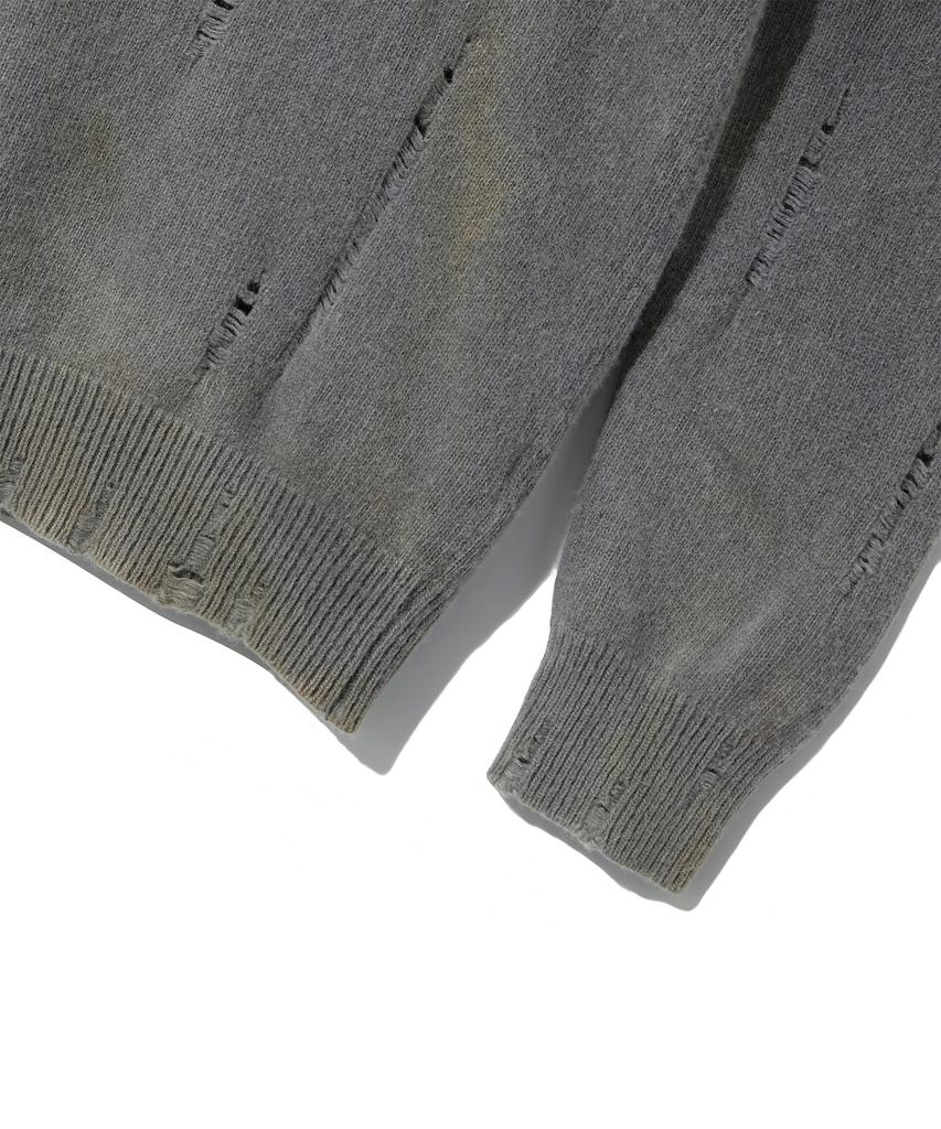 ULKIN Traditionally Dyeing Persimmon, Ink Damaged Round Neck Knit_Gray