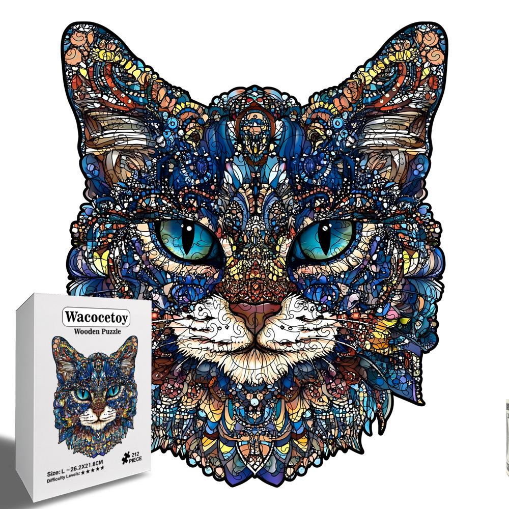 Blue-Eyed Cat Wooden Jigsaw Puzzle - High-Difficulty, Handmade, Irregular Shapes, Decompression Toy
