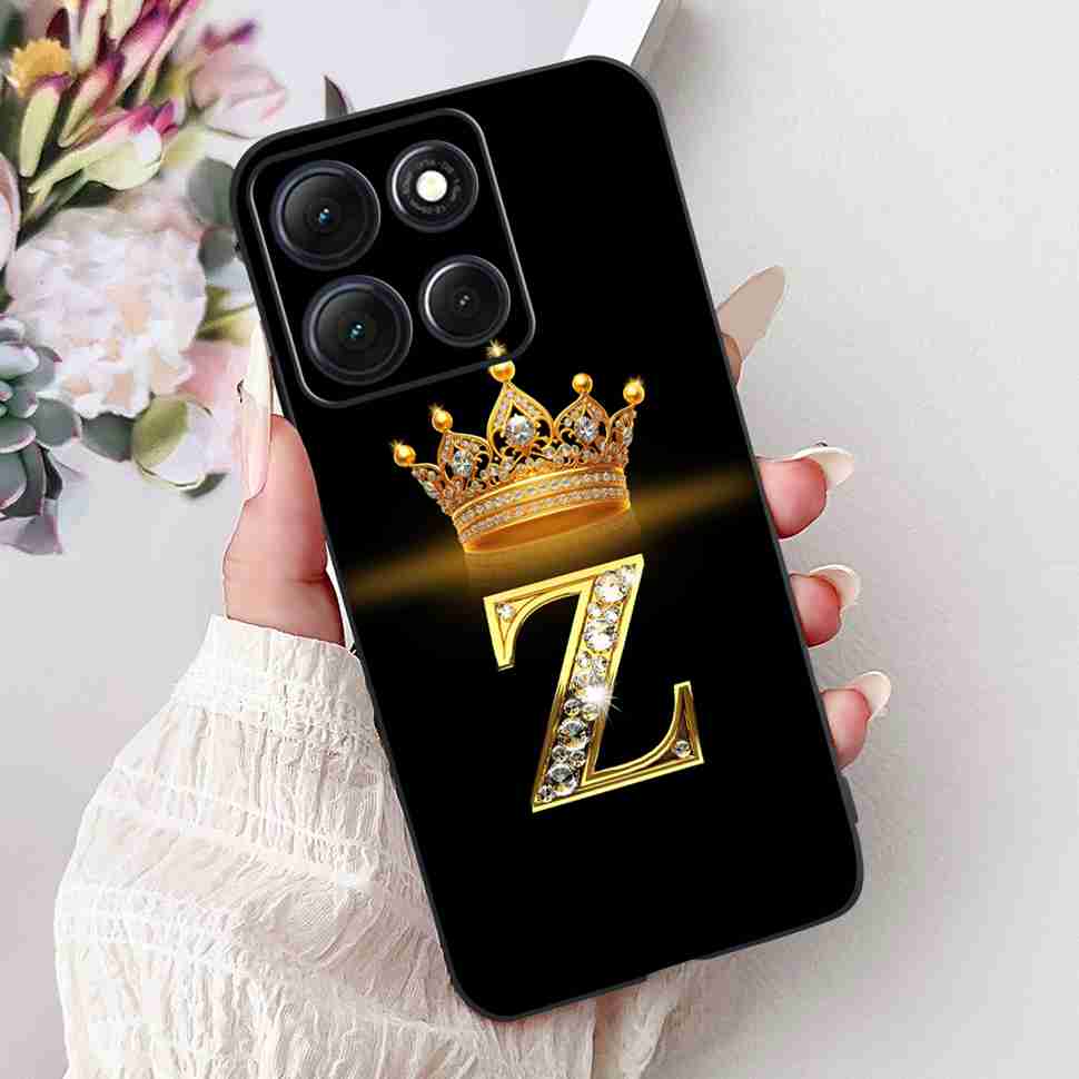 Hot For Motorola Moto G86 5G Case Crown Letters A-Z Soft Silicone Black TPU Cover For MOTO G86 XT2527-2 6.67" Protective Shell