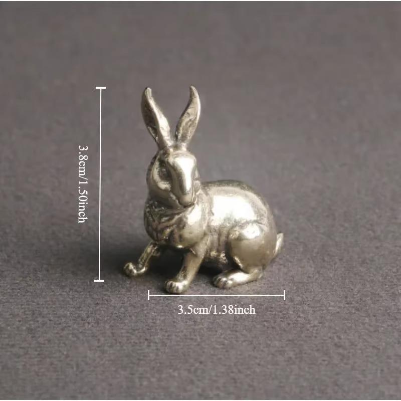 1PC Brass Rabbit A Pair of Desktop Ornaments Zodiac Rabbit Vintage Tea Favor Handle Pieces Old Copper Crafts