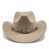 Semišový Upturned Edge Western Cowboy Klobouk Muži a ženy Outdoorový cestovní klobouk Rolled Brim Etnický styl Cylindr Plstěný klobouk